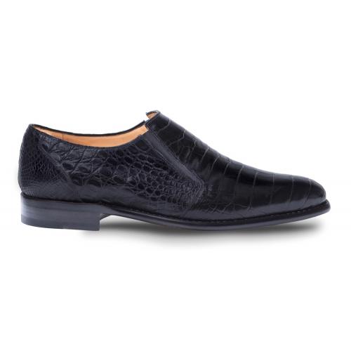 Mezlan "Gere" Black All Over Genuine Crocodile Slip-on Shoes 4400-F.